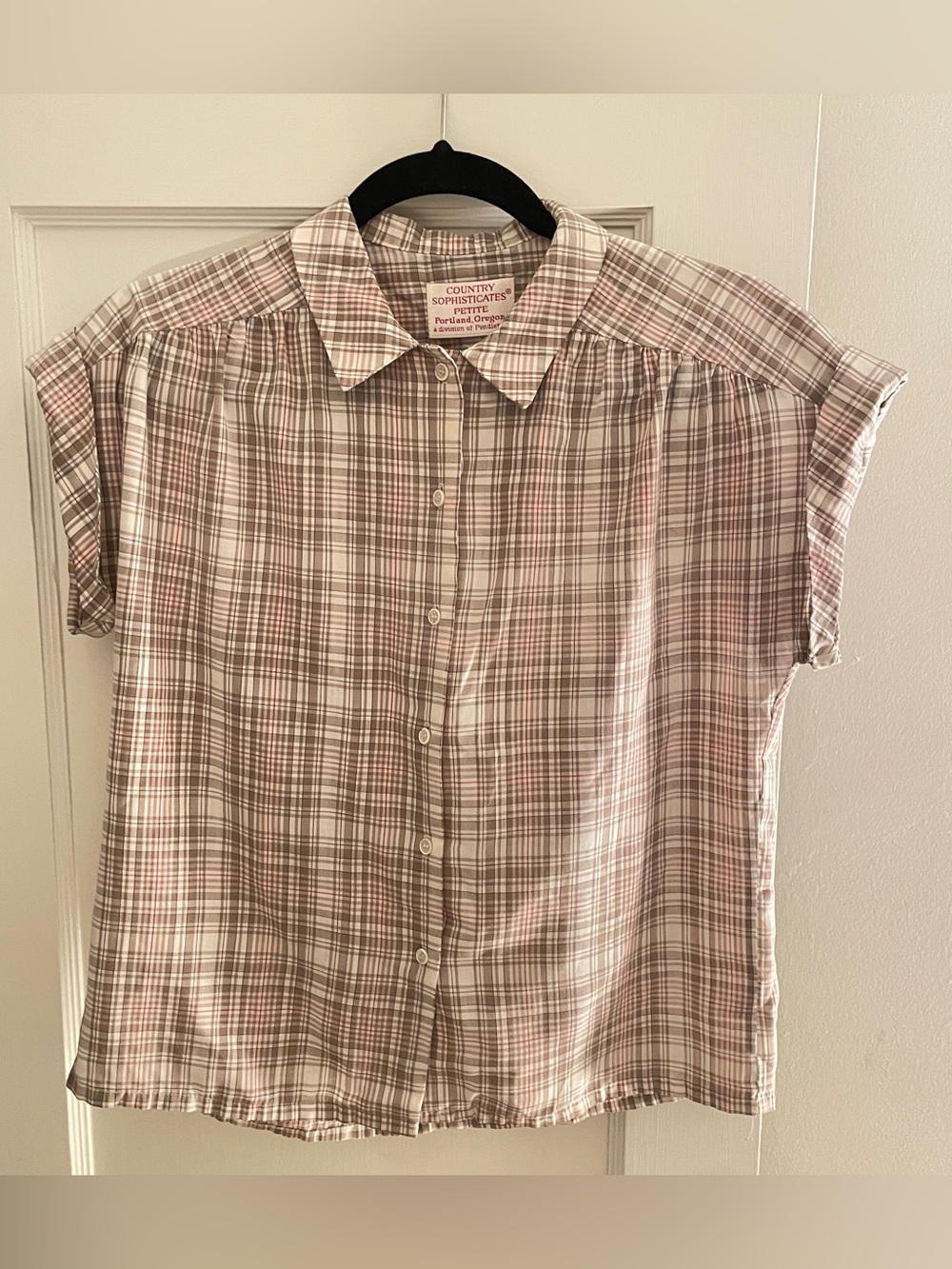 Country Sophisticates Petite by Pendleton Plaid Button-Up Short Sleeve blouse